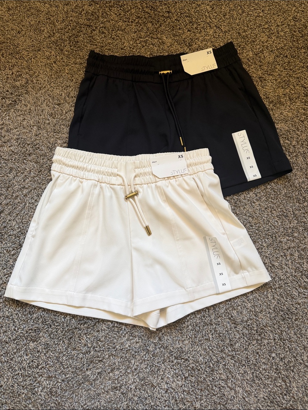 NEW Casual Athletic Drawstring Shorts - Black & Cream
